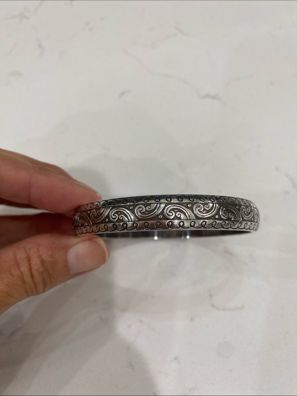 Brighton Silver-Tone Engraved Swirl Bangle Bracelet